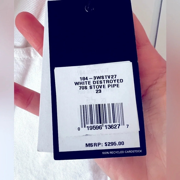 Re/done new with tags size 23 white destroyed 70’s stove pipe cropped jeans - Picture 8 of 14